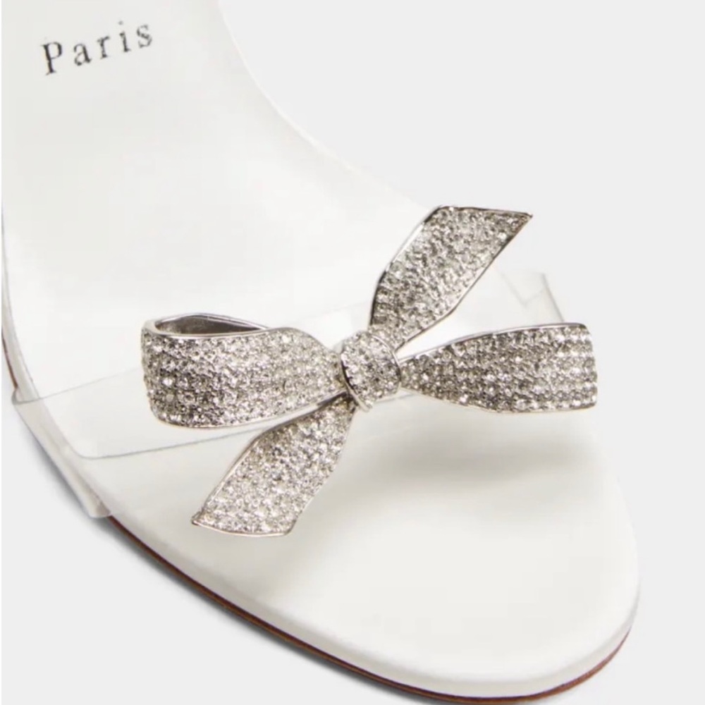 New! Authentic 37.5 Christian Louboutin Crystal Bow,Silk-Tie,PVC,&Red!*4” heel! - Picture 3 of 5